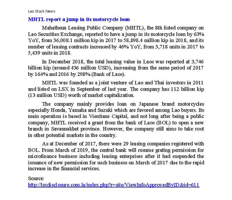 Lao Stock News Page 1
